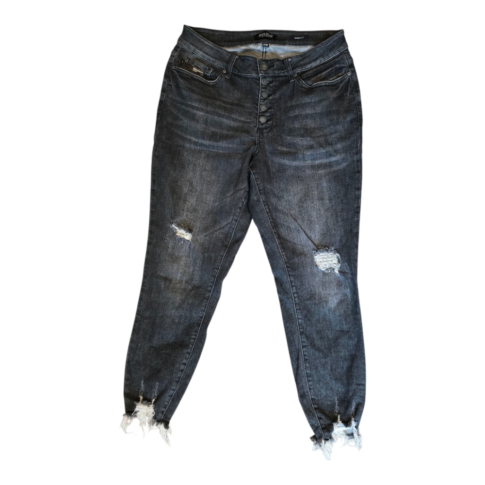 Judy Blue Black Button Fly Jeans Women’s 7/28 Skinny Fit Shark Cut Ankle 14W